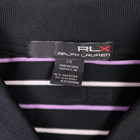 NWOT Ralph Lauren RLX Polo Shirt Men's Large Black Lilac White Striped Stretch - Picture 5 of 9